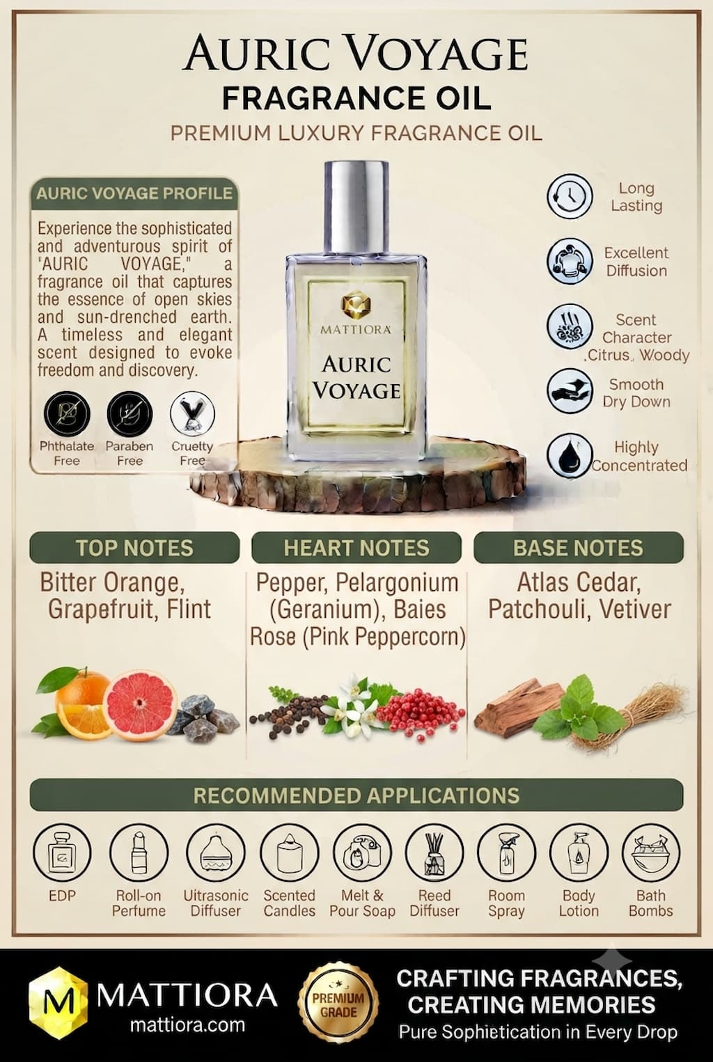 Auric Voyage Premium Citrus Woody Fragrance Oil | Mattiora • Premium Inspired Fragrance Oils