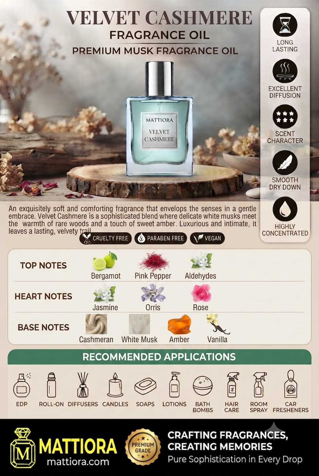Velvet Cashmere Premium Musk Fragrance Oil | Mattiora • Premium Inspired Fragrance Oils